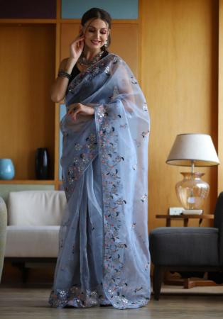 Picture of Lovely Organza Sky Blue Saree