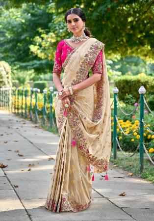 Picture of Well Formed Silk Antique White Saree
