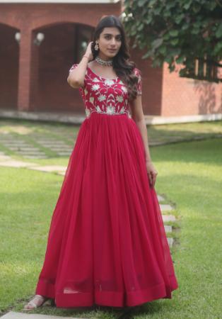 Picture of Charming Georgette Fire Brick Readymade Gown