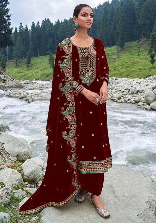 Picture of Enticing Chiffon Maroon Straight Cut Salwar Kameez