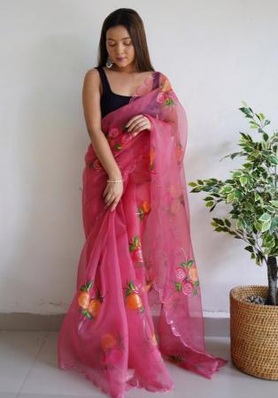 Picture of Elegant Satin & Organza Hot Pink Saree