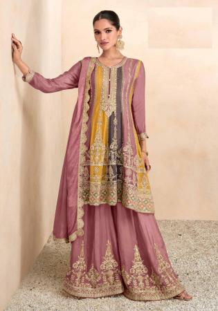 Picture of Chiffon Pale Violet Red Straight Cut Salwar Kameez