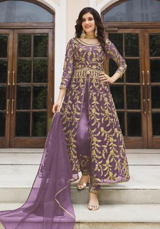 Picture of Admirable Net Rosy Brown Straight Cut Salwar Kameez