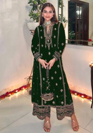 Picture of Synthetic Forest Green Straight Cut Salwar Kameez