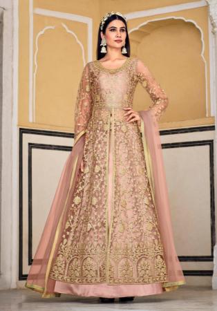 Picture of Enticing Net Tan Straight Cut Salwar Kameez