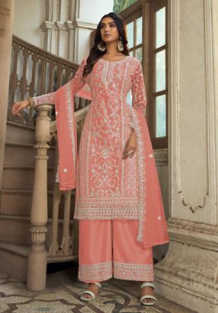 Picture of Enticing Net Indian Red Straight Cut Salwar Kameez
