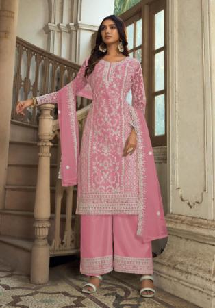 Picture of Grand Net Rosy Brown Straight Cut Salwar Kameez