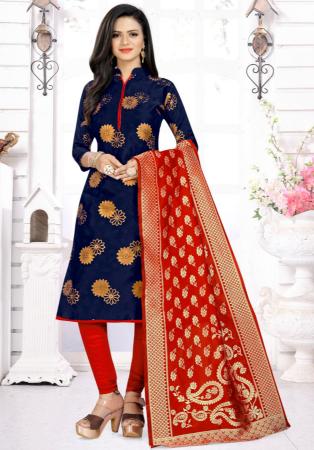 Picture of Sightly Silk Navy Blue Straight Cut Salwar Kameez