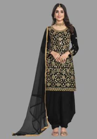 Picture of Delightful Silk Black Straight Cut Salwar Kameez
