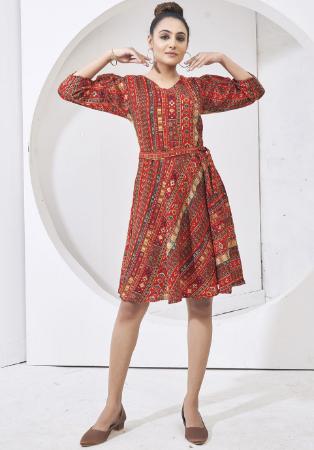 Picture of Beauteous Cotton Indian Red Kurtis & Tunic