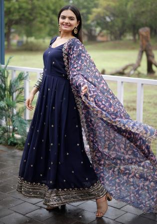 Picture of Exquisite Georgette Navy Blue Readymade Gown