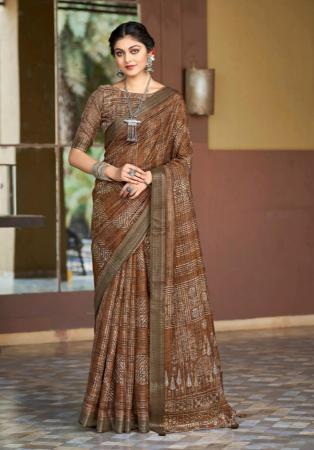 Picture of Good Looking Linen Dark Olive Green Saree