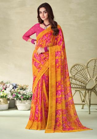 Picture of Comely Chiffon Golden Rod Saree