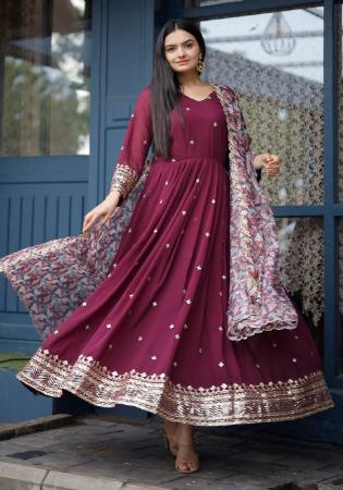 Picture of Admirable Georgette Dark Magenta Readymade Gown