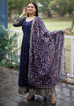 Picture of Comely Georgette Navy Blue Readymade Gown