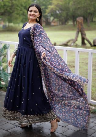 Picture of Fine Georgette Dark Slate Blue Readymade Gown