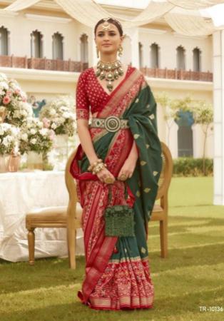Picture of Well Formed Silk Dark Olive Green Saree