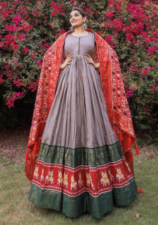 Picture of Appealing Silk Dark Grey Readymade Gown