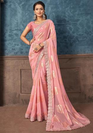 Picture of Gorgeous Georgette & Silk Pale Violet Red Saree