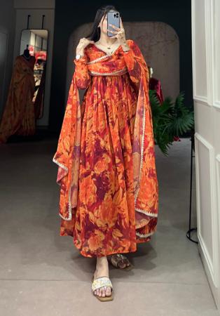 Picture of Radiant Georgette Tomato Readymade Gown