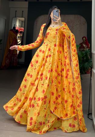 Picture of Sightly Georgette Golden Rod Readymade Gown
