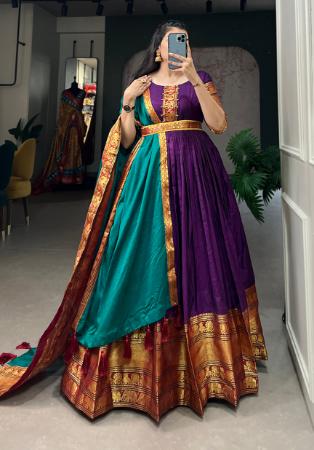 Picture of Enticing Cotton Purple Readymade Gown