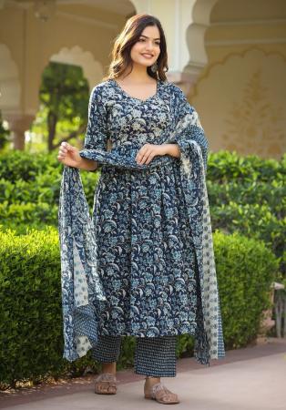Picture of Amazing Cotton Navy Blue Readymade Salwar Kameez