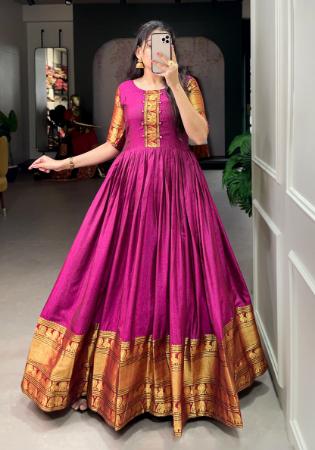Picture of Pretty Cotton Medium Violet Red Readymade Gown