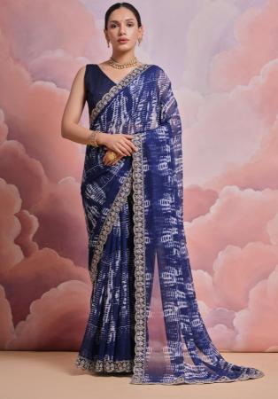 Picture of Sightly Georgette Navy Blue Saree