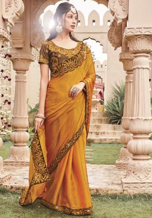Picture of Lovely Georgette Dark Khaki Saree