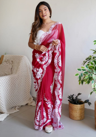 Picture of Exquisite Silk & Organza Brown Saree