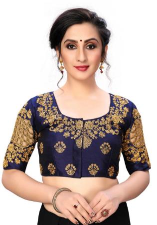 Picture of Charming Silk Navy Blue Designer Blouse
