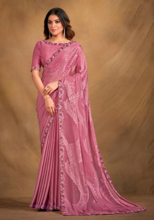 Picture of Amazing Georgette & Satin Pale Violet Red Saree