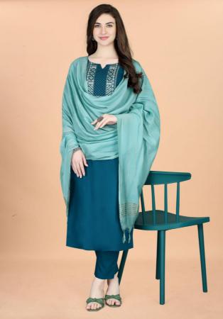 Picture of Good Looking Cotton Teal Readymade Salwar Kameez