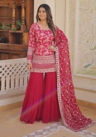 Picture of Delightful Chiffon Light Coral Readymade Salwar Kameez