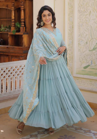 Picture of Admirable Georgette Sky Blue Readymade Gown