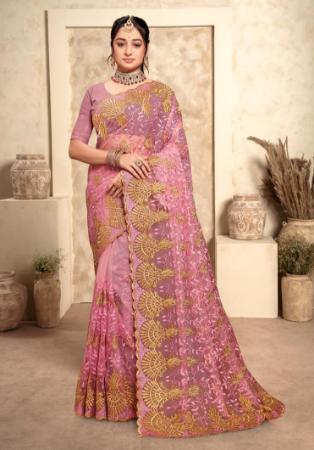 Picture of Well Formed Net Rosy Brown Saree
