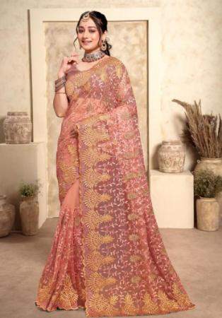 Picture of Delightful Net Rosy Brown Saree