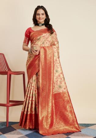 Picture of Good Looking Silk Pale Golden Rod Saree