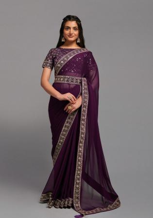 Picture of Ideal Chiffon Saddle Brown Saree