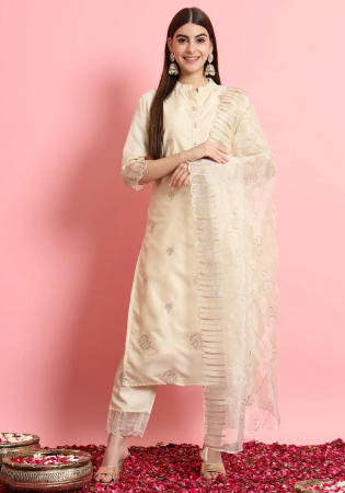 Picture of Exquisite Silk Beige Readymade Salwar Kameez