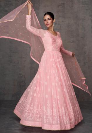Picture of Elegant Georgette Pink Straight Cut Salwar Kameez