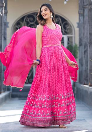 Picture of Enticing Silk Hot Pink Readymade Gown