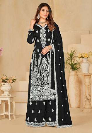 Picture of Well Formed Chiffon Black Straight Cut Salwar Kameez