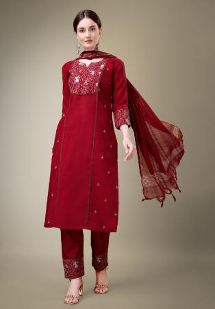Picture of Amazing Cotton Maroon Readymade Salwar Kameez