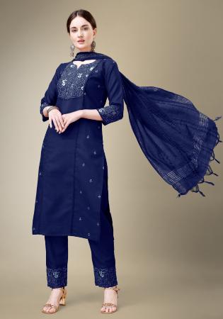 Picture of Cotton Dark Slate Blue Readymade Salwar Kameez
