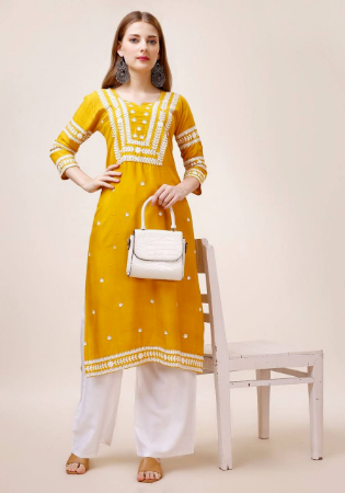 Picture of Magnificent Rayon & Cotton Yellow Kurtis And Tunic