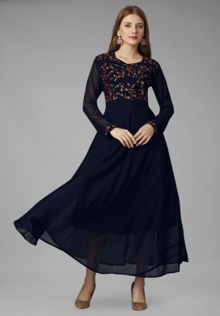 Picture of Exquisite Georgette Midnight Blue Readymade Gown