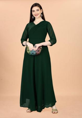 Picture of Beautiful Georgette Forest Green Readymade Gown