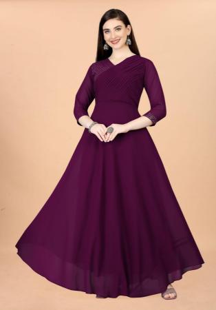 Picture of Delightful Georgette Saddle Brown Readymade Gown